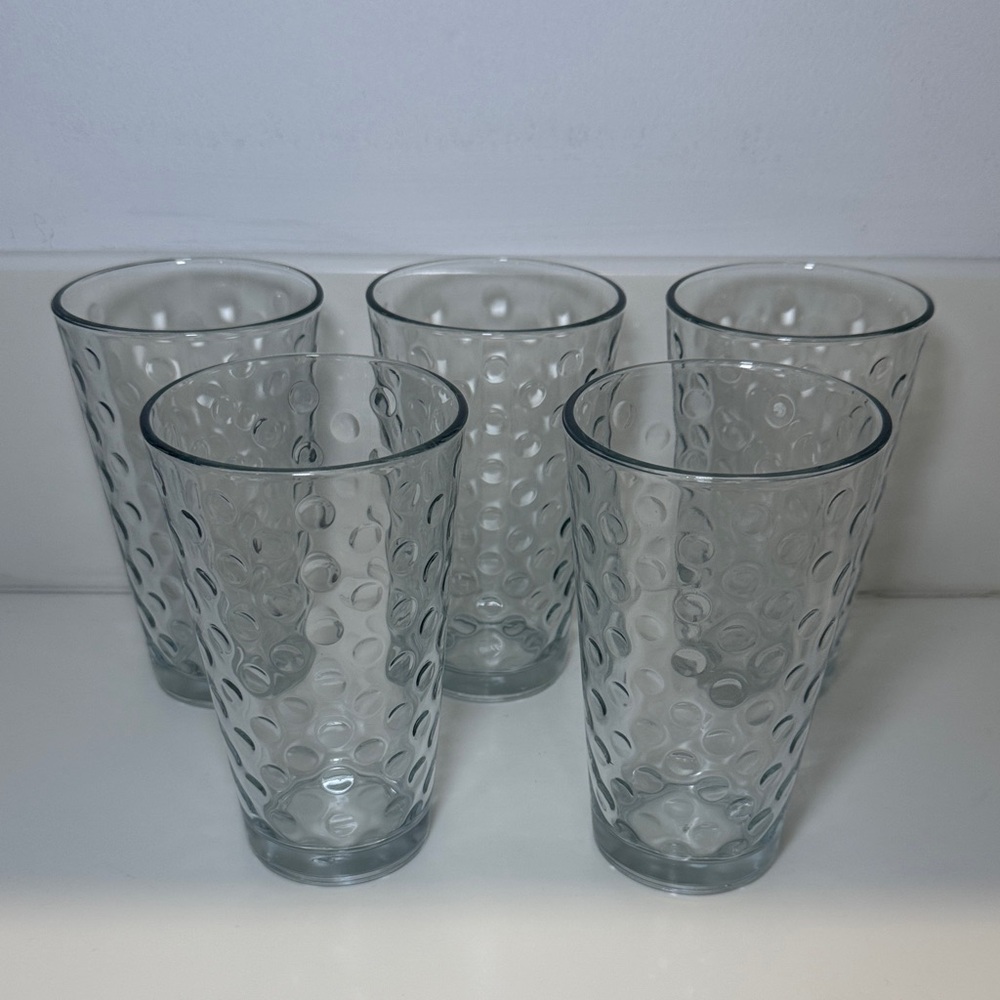 Libbey Awa Optic Dot Tumblers Set of 5 Glasses, Bubble Dimpled Glassware 16 oz.